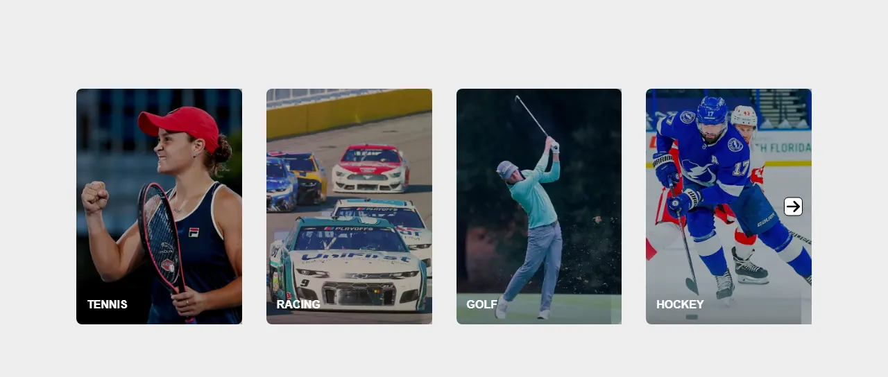 Bovada's sports page on its own site (bovada.com), desktop view