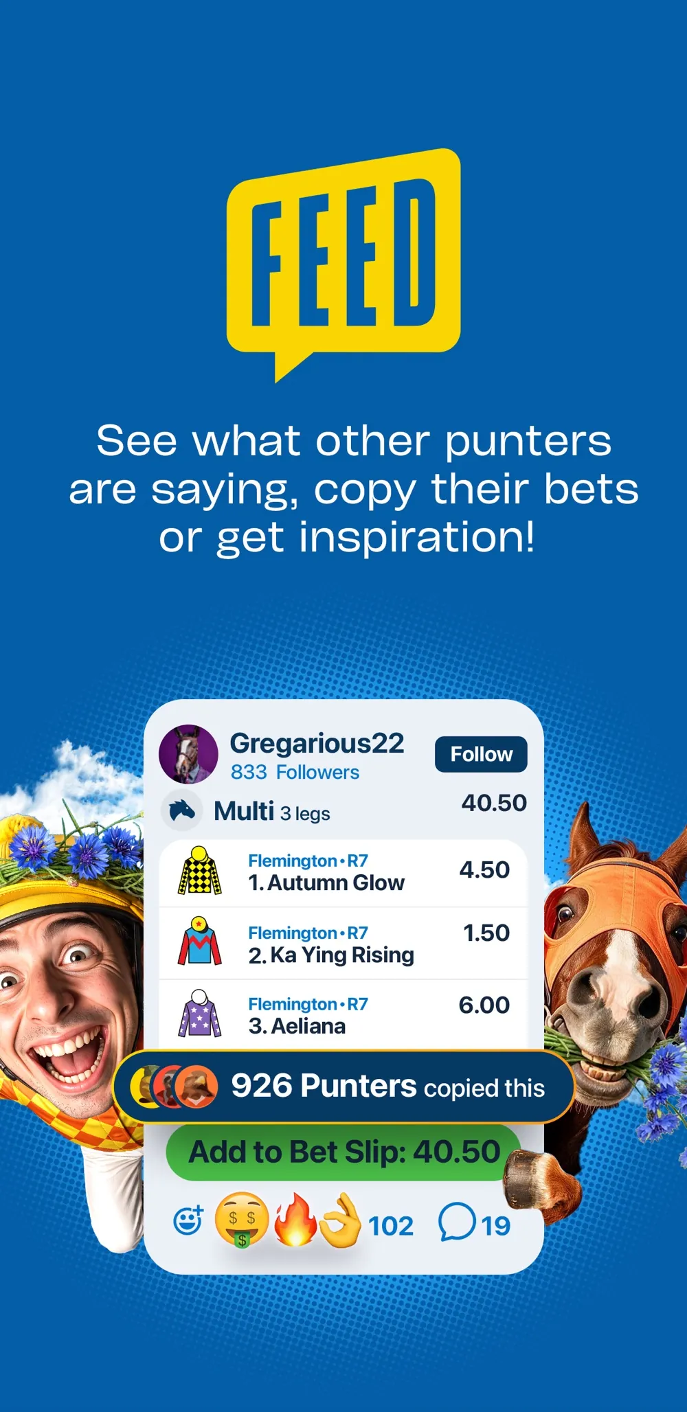 Sportsbet's app, from its App Store listing: the Feed, where punters share bets